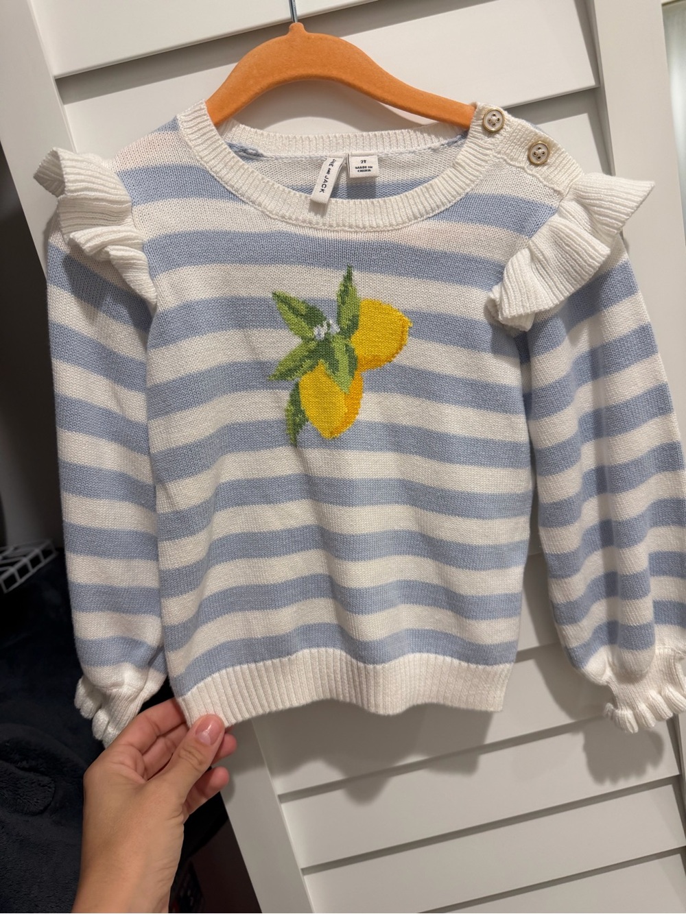 Janie and Jack Striped Blue & White Sweater with Lemon Motif